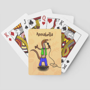 Hübscher Eidechsengesang mit Mikrofon-Cartoon Spielkarten