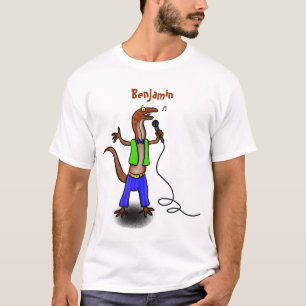 Hübscher Eidechsengesang mit Mikrofon-Cartoon T-Shirt