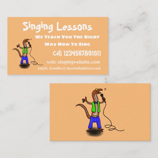 Hübscher Eidechsengesang mit Mikrofon-Cartoon Visitenkarte (Vorne/Hinten)