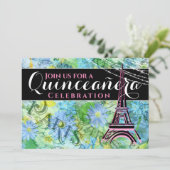 Hübscher eiffeler Turm Paris mit Mass Quinceañera Einladung (Stehend Vorderseite)
