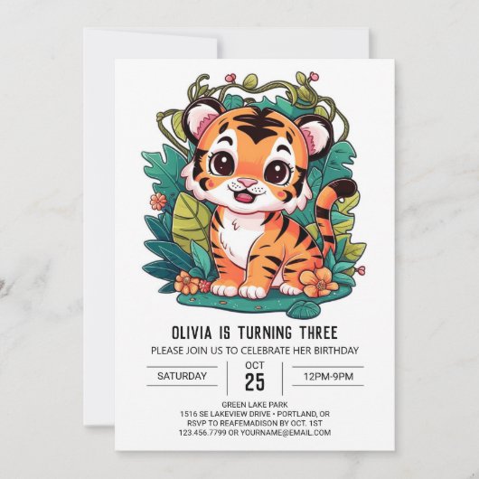 Hübscher einfacher Tiger Digital Geburtstag Einladung (Vorderseite)