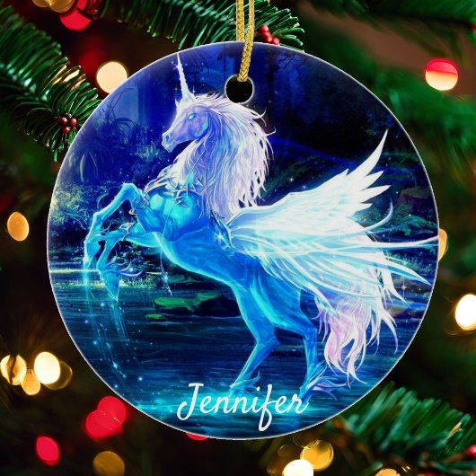 Hübscher Einhorn-Weihnachtsbaum Ornament Name & Da