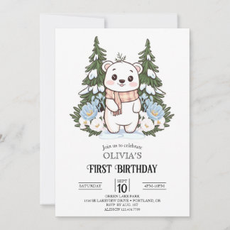 Hübscher Eisbär 1. Geburtstag digital Einladung