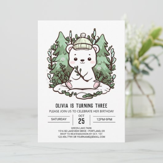 Hübscher Eisbär Digitaler Geburtstag Einladung (Stehend Vorderseite)