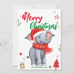 Hübscher Elefant Weihnachtsbaum Feiertags-Familien Feiertagskarte