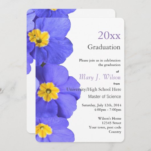 Hübscher, eleganter blauer Blume Abschluss Einladung (Vorne/Hinten)
