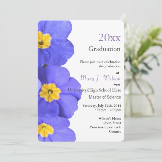Hübscher, eleganter blauer Blume Abschluss Einladung (Stehend Vorderseite)