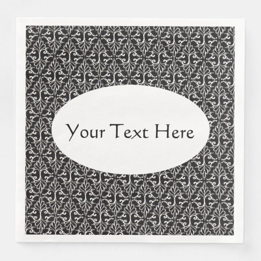Hübscher Eleganter Damast in Schwarz-weißen Bildbl Serviette (Vorderseite)