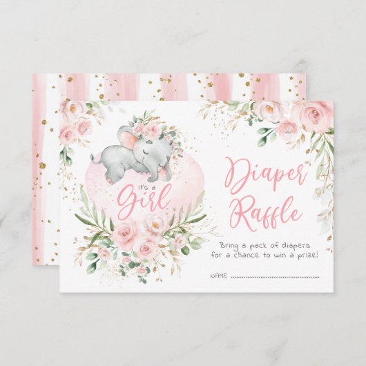 Hübscher Elephant Blush Rose Windeln Raffel Begleitkarte (Vorne/Hinten)