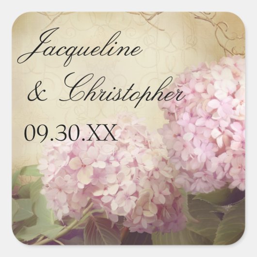 Hübscher Empfang Gefallen Siegel Blush Pink Hydran Quadratischer Aufkleber (Vorderseite)