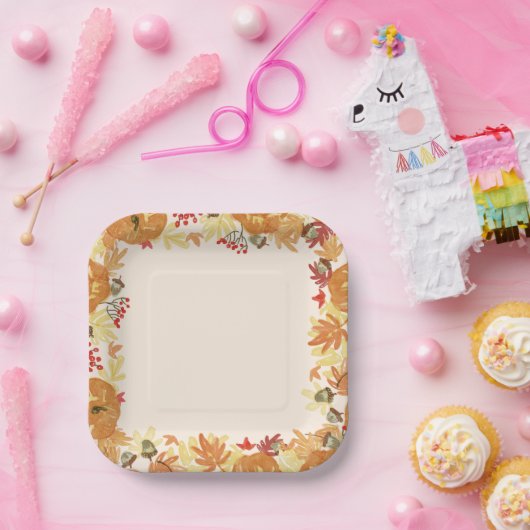 Hübscher Fall Brawn Red und Orange Blume Border Pappteller (Party)