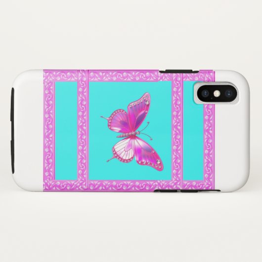 Hübscher Fall Fuschia Holographic Butterfly iPhone Case-Mate iPhone Hülle (Rückseite (Horizontal))