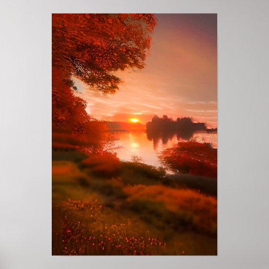 Hübscher Fall Landssee Sonnenuntergang Natur Poster (Vorne)