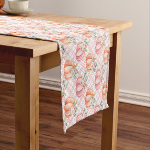 Hübscher Fall Pink und Orange Wasserfarbe Pumpkin Kurzer Tischläufer