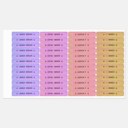 Hübscher farbcodierter Star-Name Wasserdicht Etiketten (Blatt)