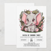 Hübscher farbiger Elefant Digital Geburtstag Einladung (Vorne/Hinten)