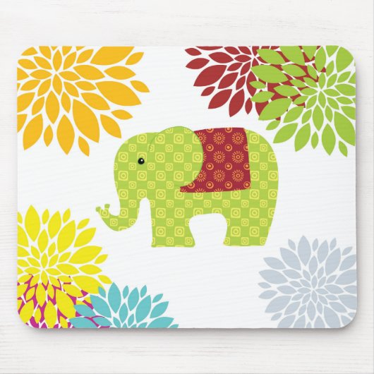 Hübscher farbiger Hippie Elephant Blume Power Mousepad (Vorne)