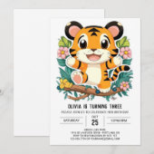 Hübscher farbiger Tiger Digital Geburtstag Einladung (Vorne/Hinten)