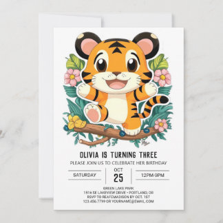 Hübscher farbiger Tiger Digital Geburtstag Einladung