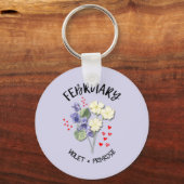 Hübscher FEBRUAR Geburtstag Monat Blume Geburtstag Schlüsselanhänger (Rückseite)