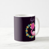 Hübscher Flamingo auf lila Hintergrund Kaffeetasse (VorderseiteRechts)