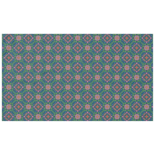Hübscher Floral Rangoli auf Deep Blue Tablecloth Tischdecke (Vorderseite (Horizontal))