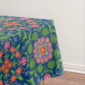 Hübscher Floral Rangoli auf Deep Blue Tablecloth Tischdecke (Beispiel)
