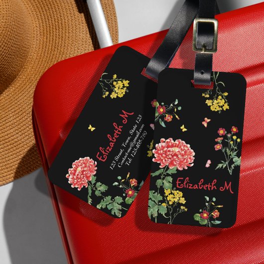 Hübscher FLower Garden HandZeichn auf Schwarz Gepäckanhänger