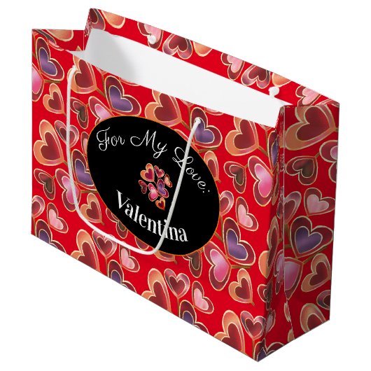 Hübscher Foil Stack Doppelherz Lollipops Große Geschenktüte (Vorderseite Schrägansicht)