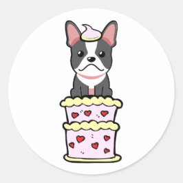 Hübscher, französischer Bulldogge, der aus einem K Runder Aufkleber