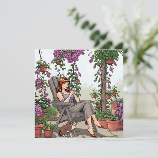 Hübscher Frauenkaffee, Ihr Hund und Pflanze (Stehend Vorderseite)