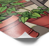 Hübscher Frauenkaffee, Ihr Hund und Pflanze Fotodruck (Ecke)