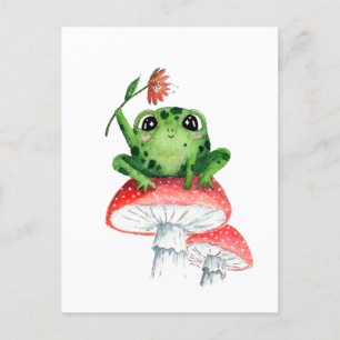 Hübscher Frosch auf Pilz Original-Aquarellmalerei Postkarte