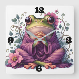 Hübscher Frosch mit Blumen Quadratische Wanduhr