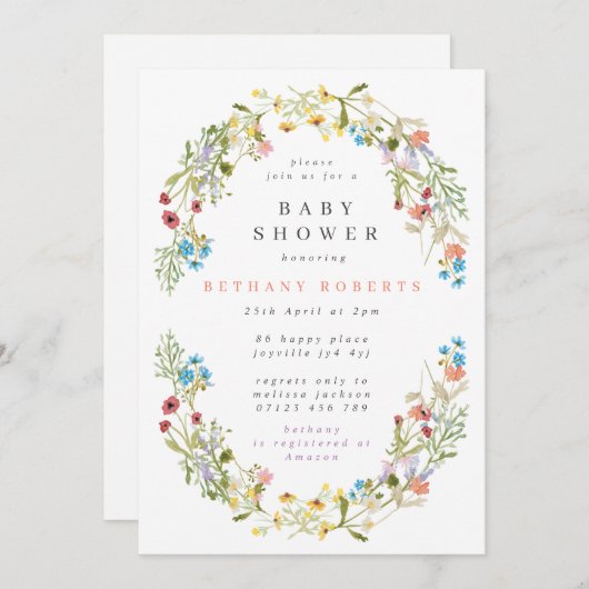 Hübscher Frühjahr Wild Blume Kinderdusche Einladung (Vorne/Hinten)