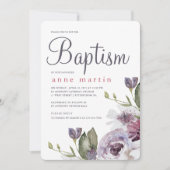 Hübscher Frühling Blumenviolett Blumen Taufe Einladung (Vorderseite)