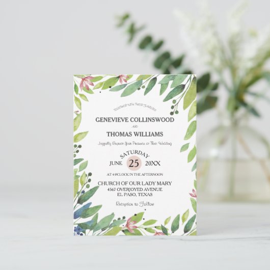 Hübscher Frühling Botanischer Rosa Hochzeit einlad Postkarte (Stehend Vorderseite)