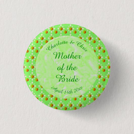 Hübscher Frühling Hochzeit Apfelblüte und Äpfel Button (Vorderseite)