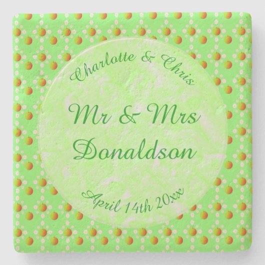 Hübscher Frühling Hochzeit Apfelblüte und Äpfel Steinuntersetzer (Vorderseite)