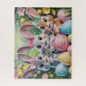 Hübscher Frühlingsblumen-Osterhase Puzzle (Vertikal)