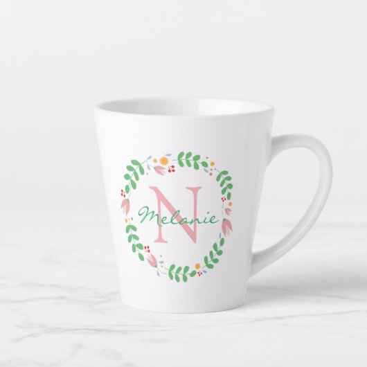 Hübscher Frühlingsblumenkranz Mit Monogramm Milchtasse (Rechts)