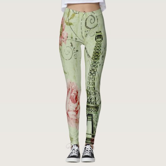 hübscher Frühlingsminzturm, rosa Blumenparis Leggings (Vorderseite)