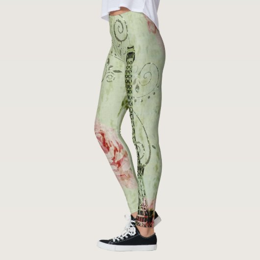 hübscher Frühlingsminzturm, rosa Blumenparis Leggings (Links)