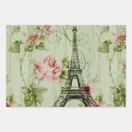 hübscher Frühlingstwinzturm mit Blumenparis Geschenkpapier Set (Vorderseite)