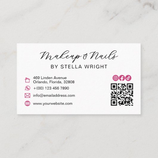 Hübscher Fuchsia-Rose Rosa-Bow-Schönheit QR-Code Visitenkarte (Rückseite)