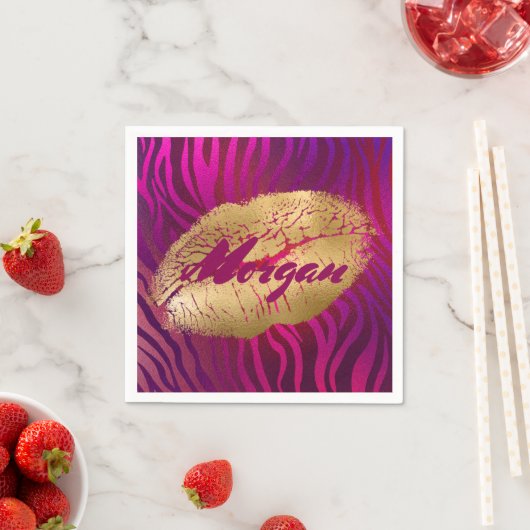 Hübscher Fuchsia Tiger Streifen Gold Lipstick Prin Serviette (Beispiel)