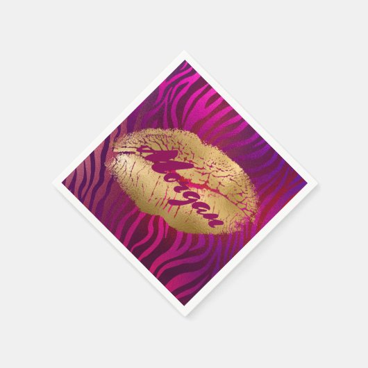 Hübscher Fuchsia Tiger Streifen Gold Lipstick Prin Serviette (Ecke)
