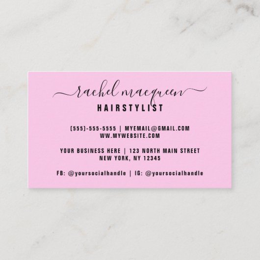 Hübscher Funkelnd Rosa Glitzer Typografie Friseuri Visitenkarte (Rückseite)