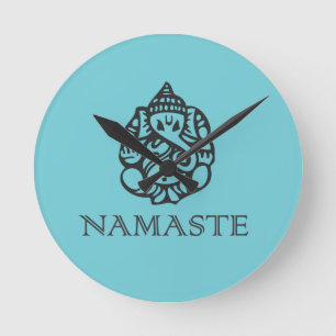 Hübscher Ganesh Namaste blauer Entwurf Runde Wanduhr