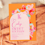 Hübscher Garten fett pinkfarben blumensüß 16 Einladung<br><div class="desc">Feines Hübsches Gartenrosa,  rot und blau blumensüß 16 Geburtstagsparty mit kühlem,  überdimensionalem Handgemälde abstrakter Blume mit einem eleganten und modernen Schriftart mit Pinselschrift auf fett orange. Ideal für Frühling,  Sommergeburtstag Party!</div>